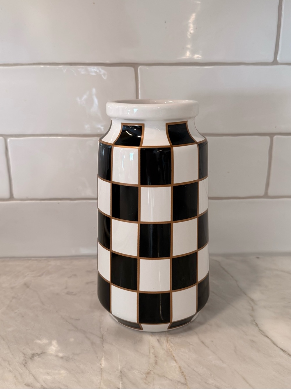 Checkerboard Ceramic Vase - Black and White
